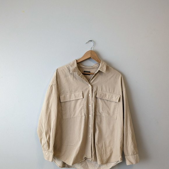 The Oversized Corduroy Shirt in White Pepper - Frank and Oak - Picture 1 of 6
